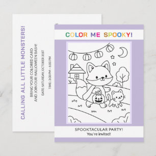 Convite de Colorir Halloween de Animais & Abóbora