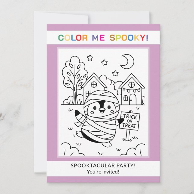 Convite de Colorir Halloween de Pinguim Fofo Perso (Frente)