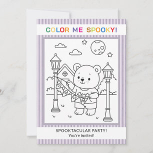 Convite de Colorir Halloween Urso Fofo & Fantasmas