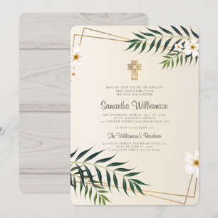 Convite de Comunhão com Cruz Geométrica e Floral