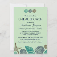 Convite de Conchas Verde Menta para Casamento de V