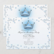 Convite de Confete de Festa Coroa Azul e Prata