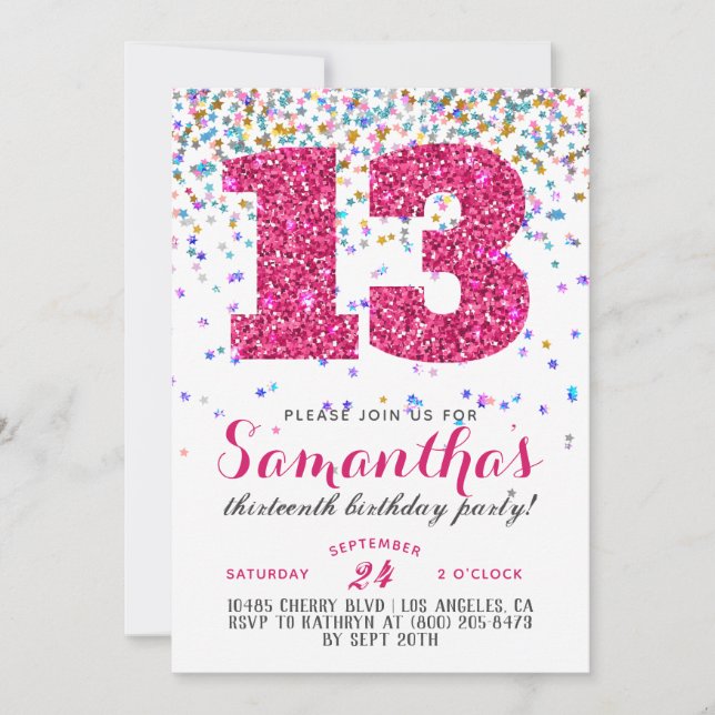 Convite de Confetes para 13º Aniversário (Frente)