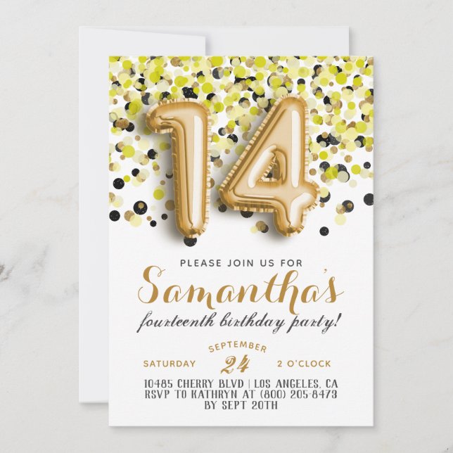 Convite de Confetes para 14º Aniversário (Frente)
