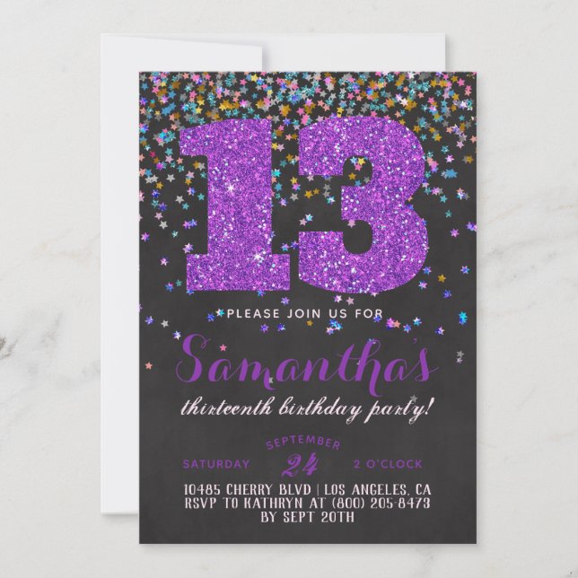 Convite de Confetti de Aniversário de 13 (Frente)