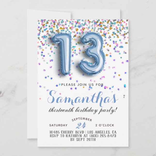 Convite de Confetti de Aniversário de 13 (Frente)