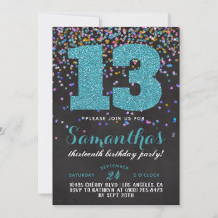 Convite de Confetti de Aniversário de 13