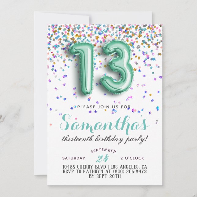 Convite de Confetti de Aniversário de 13 (Frente)