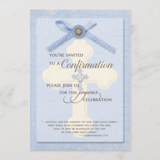 Convite de confirmação - Azul com cruz e ribo