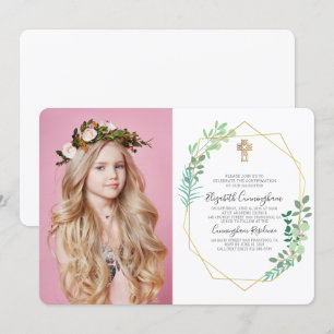 Convite de Confirmação Cruzada de Folhagem Geométr