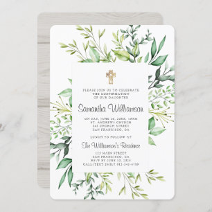 Convite de Confirmação da Cruz de Folhagem Rústica