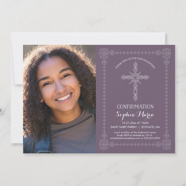Convite de Confirmação da Rapariga com Foto - Cruz (Frente)