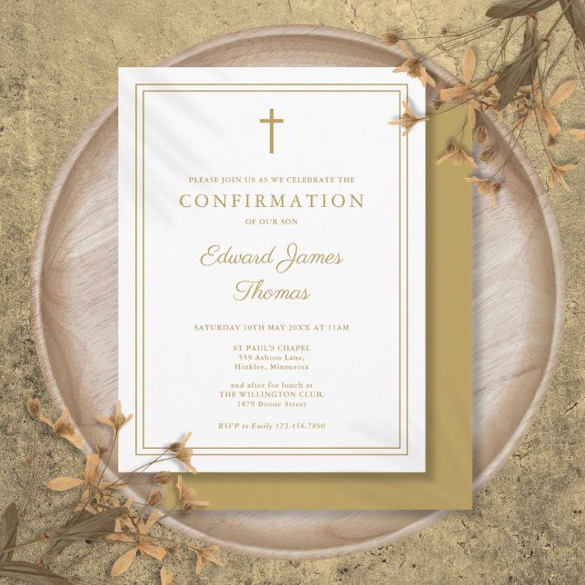 Convite de Confirmação de Borda Dourada Elegante M (Modern Elegant Gold Border Confirmation Invitation Postcard)