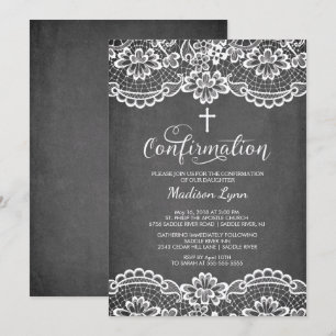 Convite de Confirmação de Lace Vintage de Chalkb