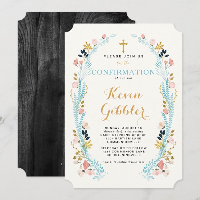 Convite de Confirmação de Laurel Floral (Frente/Verso)