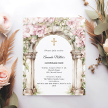Convite de confirmação de menina com flores cor-de