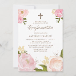 Convite de Confirmação de Peônias Cor-de-Água Rosa