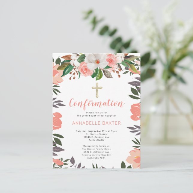 Convite de Confirmação Floral de na moda Watercolo (Em pé/Frente)