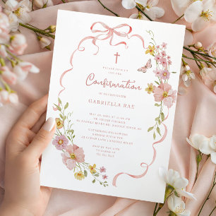 Convite de Confirmação Floral Rosado