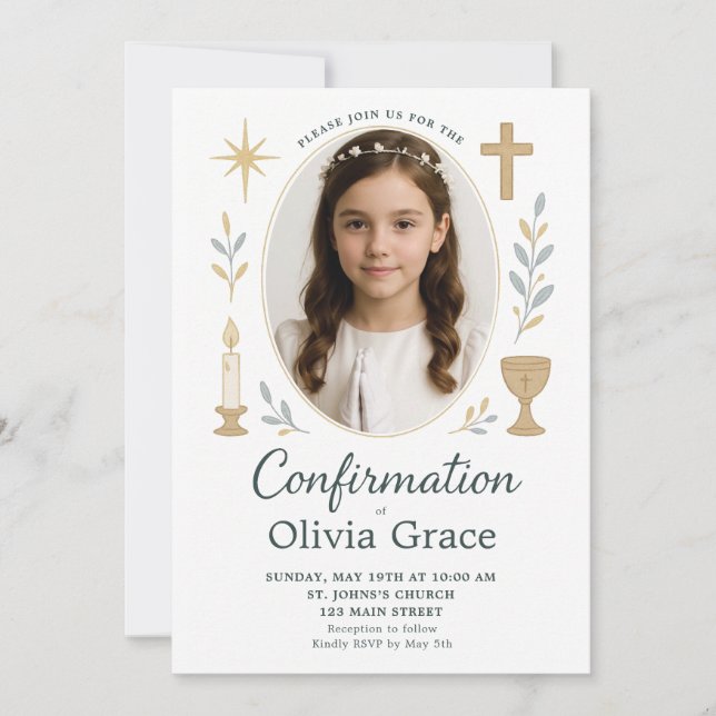Convite de Confirmação para Menina Elegante (Frente)