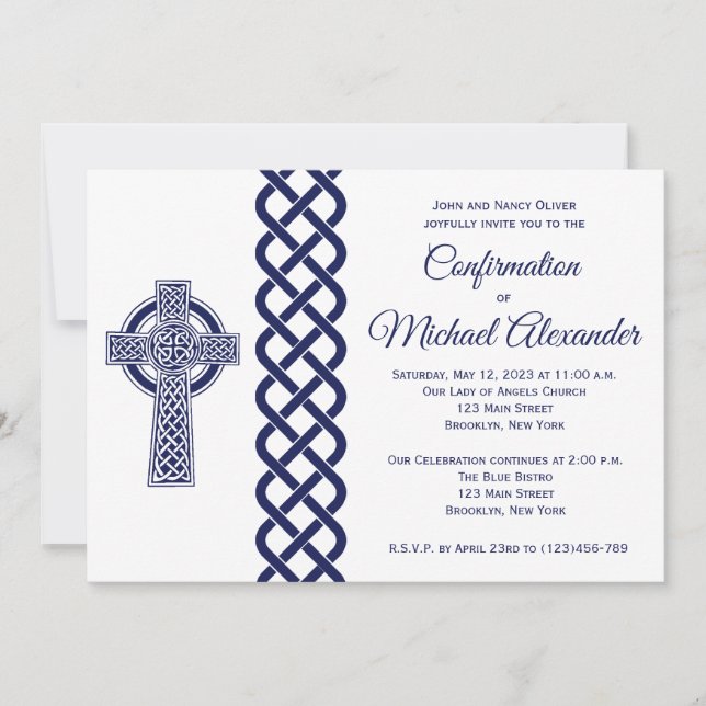 Convite de confirmação por cruz celta para rapazes (Frente)