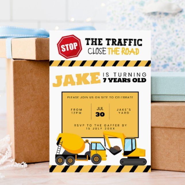 Convite de Construção para Festa de Aniversário -  (Construction Invitations - Any Age)