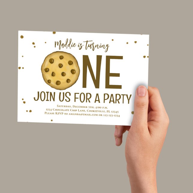Convite de Cookies Cute de primeiro aniversario (Chocolate chip cookie first birthday invitation. )