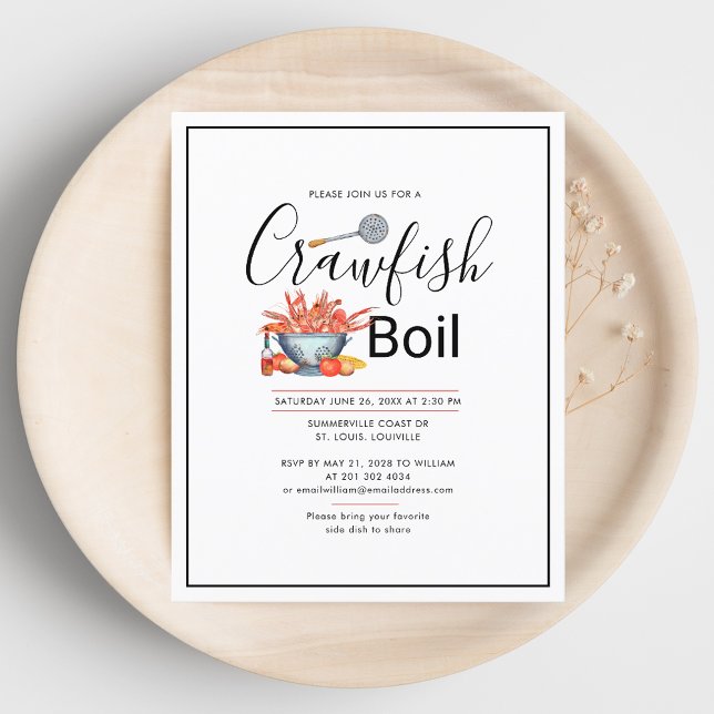 Convite de Cookout da Família de Crawfish Boil Wat (Crawfish Boil Watercolor Family Cookout Invitation)