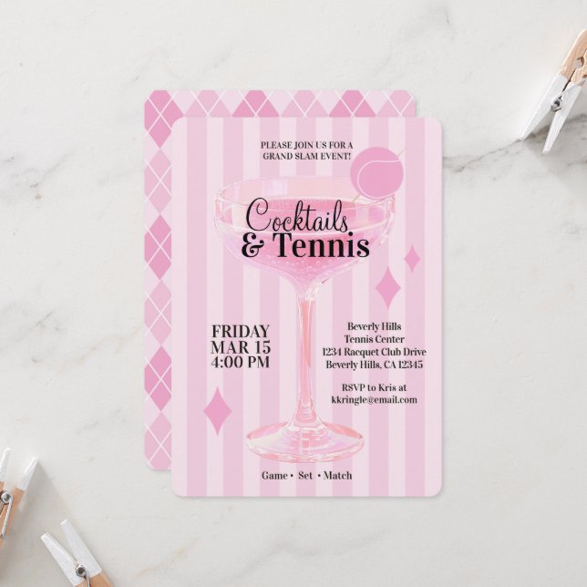 Convite de Coquetéis e Festa de Tênis (rosa) (Frente/Verso In Situ)