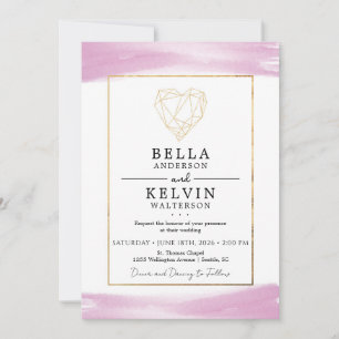 Convite de Coração Dourado com Aquarela Roxa Minim