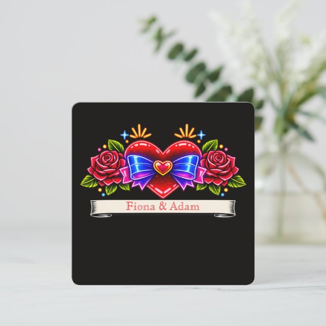 convite de coração em estilo de tatuagem neon Amor (Em pé/Frente)