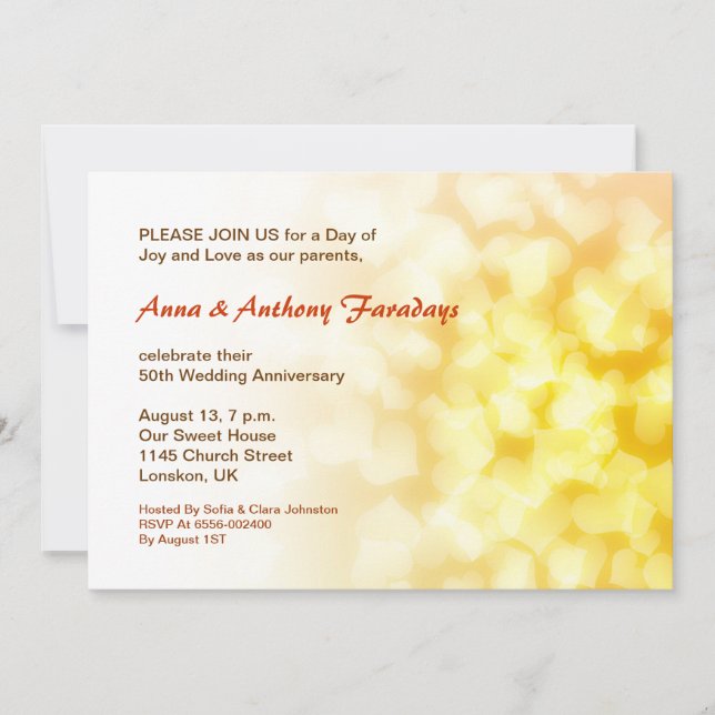 convite de coração para bodas de ouro de 50 anos d (Frente)