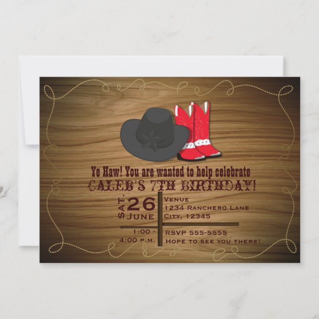 Convite de Cordas e Botas Country Western Selvagem (Frente)