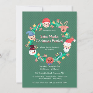 Convite de Coroa de Natal com Personagens