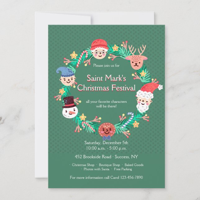 Convite de Coroa de Natal com Personagens (Frente)