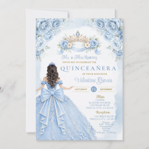 Convite de Coroa de Quinceañera Floral Azul Empoei