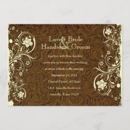 Convite de creme de couro escuro do casamento do