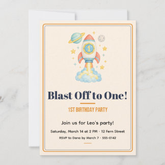 Convite de Creme para 1º Aniversário Space Blast O