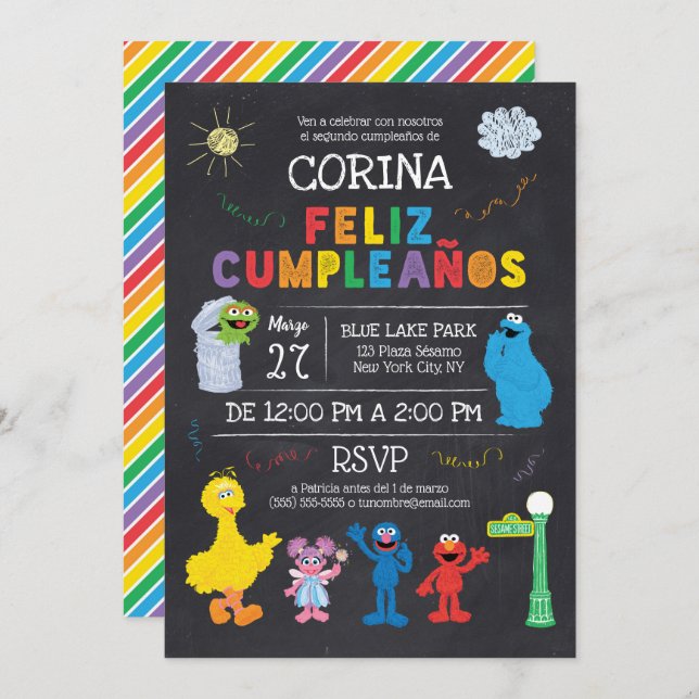 Convite de Cumpleaños de Plaza Sésamo (Frente/Verso)