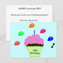 Convite de Cupcake com Balinhas para Festa de 10 A