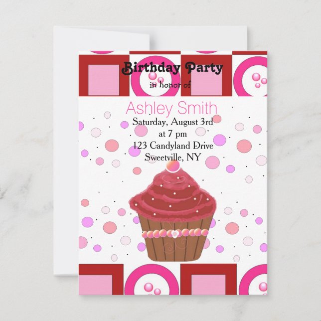 Convite de Cupcake de Veludo Vermelho (Frente)