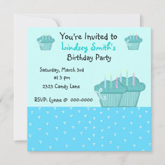 Convite de Cupcakes de Aniversário Azuis Fofos
