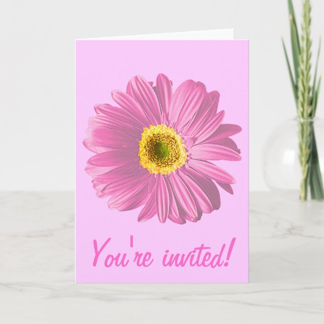 Convite De Daisy Flower Rosa Ou Personalizado (Frente)