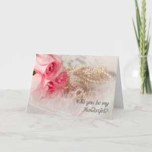 Convite de dama de honra com rosas e pérolas
