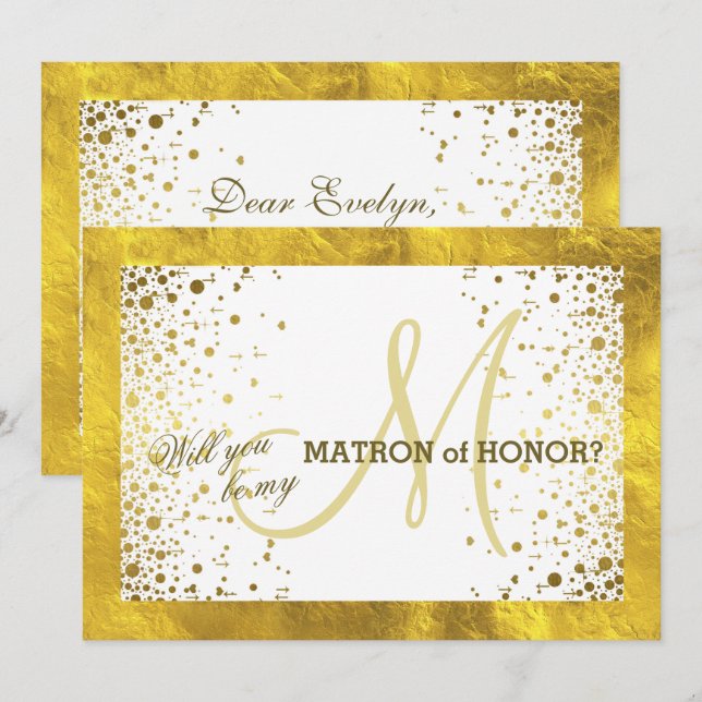 Convite de Dama de Honra Confetes com Moldura Dour (Frente/Verso)