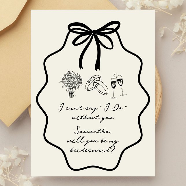 Convite de Dama de Honra Floral com Laço Desenhado (Criador carregado)