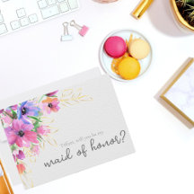 Convite de Dama de Honra Flores Brilhantes e Ouro