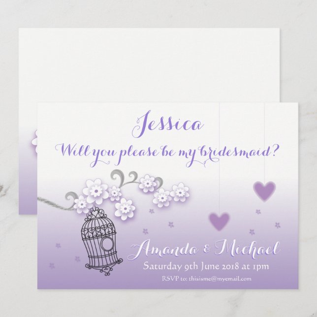 Convite de damas de honra personalizado para casam (Frente/Verso)