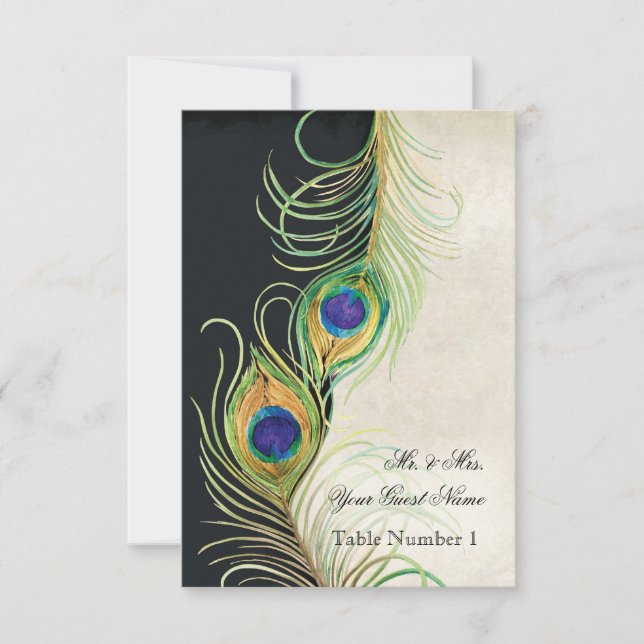 Convite de Damasco Preto com Pena de Pavão Jeane A (Frente)