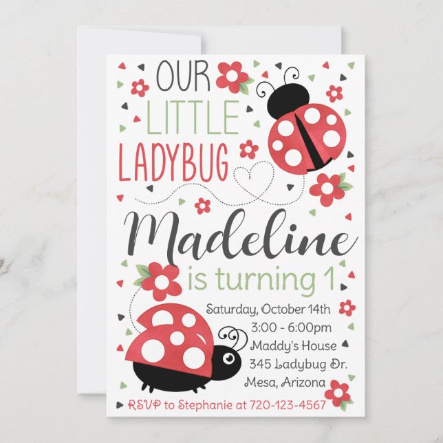 Convite de Damybug Birthday, Convite de Ladybug (Frente)
